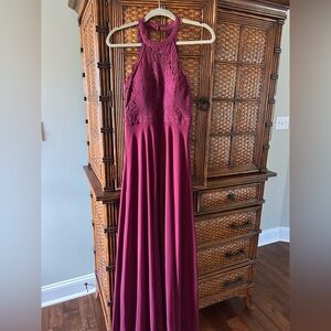 Lulu's Deep Red Lace Maxi Dress. Great for Prom or Weddings!